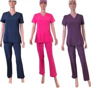 3 Scrub Sets Navy Blue, Eggplant, Bright Pink SML